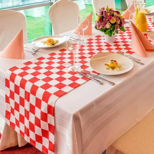 Lumina 6 Pcs Shes Ready to Pop Baby Shower Decorations Red and White Gingham Table Runner 71 x 13'' Red Buffalo Plaid Check Tablecloth for Gender Reveal Newborn Party Decorations - Image 4