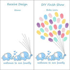 Customized Boys Baby Shower Guest Book Blue Elephants Fingerprint Signature Painting with Wooden Hanger DIY Guest Sign-in Book for Communion Baptism Gift-60x80cm - Image 3