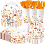 Funnymoom 400 Pcs Fall Floral Party Supplies for 50 Guests Wildflower Paper Plates and Napkins Cups Disposable Harvest Tableware Set for Autumn Birthday Thanksgiving Wedding Baby Shower Party Favor by Funnymoom