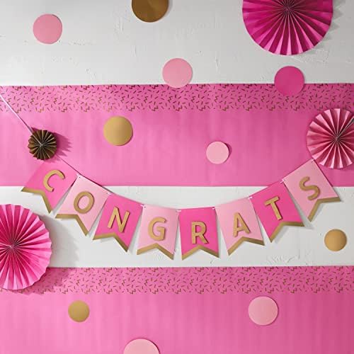 Hallmark Crayola Hallmark Color Pop Party Decorations Set - Tickle Me Pink and Gold (Customizable Banner, Reversible Table Runner, Paper Fan Flowers, Paper Dots) for Birthdays, Baby Showers, Holidays - Image 2