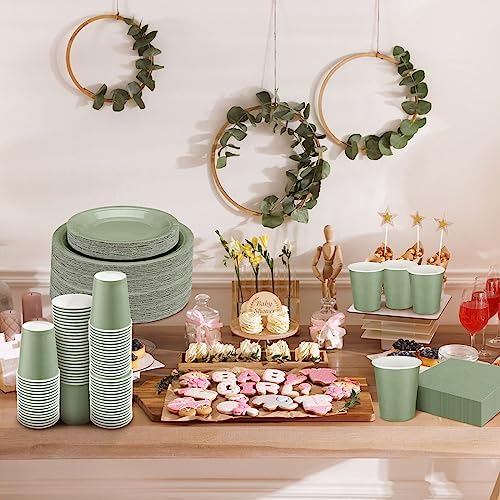 Dandat 200 Pcs Paper Plates Napkins Cups Party Set Green,Sage Green - Image 5