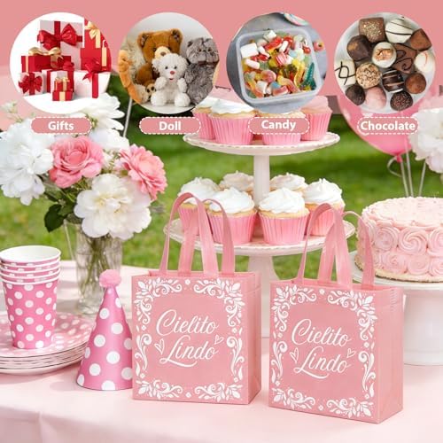 50 Pcs Cielito Lindo Party Favor Bags Reusable Pink Mexican Gift Bags Non Woven Platos De Barro Mexicanos Candy Bag Cinco De Mayo Goodie Bags with Handles for Fiesta Mexican Baby Shower Party Favors - Image 5