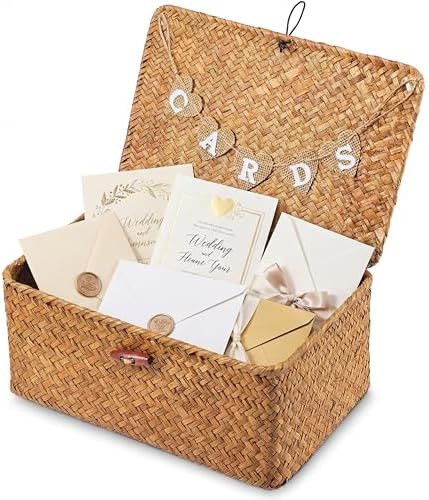 Geelin Seagrass Wedding Card Basket with Card Banner,11 Inch,Natural Color by Geelin