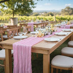 8 Pack Candy Pink Cheesecloth Table Runner 120 Inch Boho Wedding Decor - Image 7
