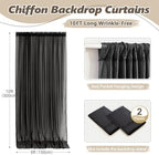 10ft x 10ft Black Backdrop Curtains, Wrinkle-Free Sheer Chiffon Fabric Photo Background Drapes for Wedding Arch Party Ceremony Stage Photography Decorations - Image 6