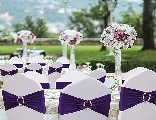 50 Pack Purple Chair Sashes, Purple Chairs Bands for Wedding Party Decor, Spandex Chair Bows with Buckle for Banquet Bridal Shower Decoration, Chair Ties - Image 2