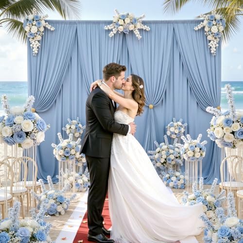 50ftx10ft Wrinkle Free Dusty Blue Backdrop Curtains for Parties, Silky Polyester Photo Backdrop Drapes 10 Panels 5x10ft Back Drop Cloth for Wedding Birthday Baby Shower Photography Background - Image 5