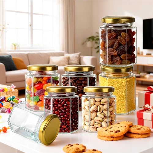 30 Pack 6 oz Glass Jars with Gold Lids - Airtight Hexagon Honey Jars - Image 5