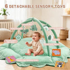5-in-1 Baby Activity Gym & Play Mat with 6 Hanging Toys, Tummy Time Mat & Cards - Extra Large, Reversible Machine Washable Pad - Gift for Newborns, Infants 0-12 Months, Sage Green - Image 3