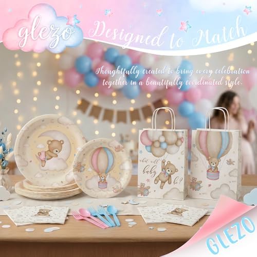 Teddy Bear Gender Reveal Baby Shower Decorations for 40 Guests, We Can Bearly Wait Baby Shower Plates and Napkins Set, Pink Blue Bear Party Supplies, Neutral Baby Shower Tableware Decor - Image 5