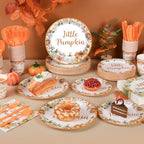 350 Pcs Little Pumpkin Baby Shower Decorations, Tableware Set for 50 Guests Including Pumpkin Plates, Napkins, Cups, Knives, Forks & Spoon for A Little Pumpkin is On The Way Baby Shower, Birthday - Image 4