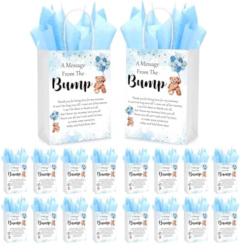 Resurhang 50 Sets Gift Bag for Baby Shower Bear Balloon Goodie Bags with Handles and Tissue Paper Baby Shower Party Favor Handbag for Guests Gender Reveal Return Gift(Blue) by Resurhang