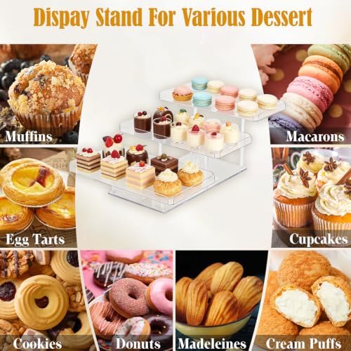 Primst 3 Pack Acrylic Dessert Table Display Set – Rectangular Display Stands for Sandwiches, Cookies & Finger Food, Tiered Trays for Weddings, Baby Shower, Tea Party - Image 6