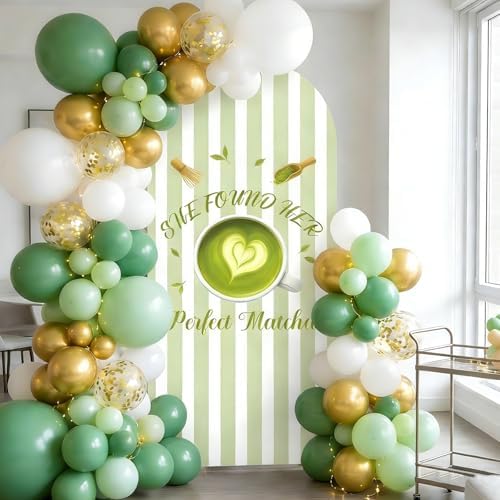 She Found Her Perfect Match Bachelorette Arch Backdrop Cover Tea Matcha Themed Party Decorations Green 6ft Balloon Arch Stand Backdrop for Women Match Made in Heaven Bridal Shower Engagement Supplies - Image 4