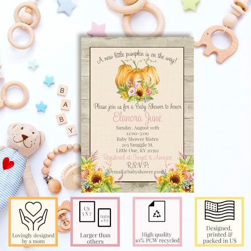 Amanda Creation Custom Baby Shower Invites Watercolor Pumpkin Baby Shower Invitation 20 5x7 Custom Personalized Pumpkin Invites With Envelopes - Image 2