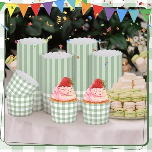 Vesici 150 Pcs Ice Cream Cups Gingham Party Supplies, 10 oz, Sage Green - Image 3