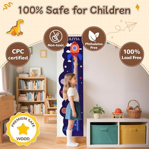 Personalized Growth Chart for Wall, Feathers Height Growth for Kids, Wooden Name Ruler for Nursery and Playroom, Baby Shower Gift 63" x 15.7" - Image 6