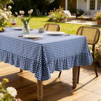 Romanstile Gingham Ruffled Tablecloth Rectangle, 60 x 120 Inch, Blue - Image 4