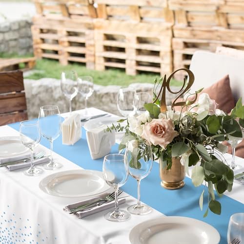 12Pcs White Light Blue Tablecloth Party Decorations,Plastic White Table Cloth Printed Baby Blue Tables Runner Disposable Rectangle Table Cover for Birthday Baby Shower Wedding Party,54 x108 Inch - Image 5