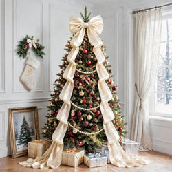 Big Beige Bow Decor, Christmas Tree Topper Bow, Oversized Hanging Bow with Long Streamers, Large Bow for Entrance Wall Backdrop Wedding Birthday Bridal Shower Home Decor Coquette Room Decor, 16 x 85in by AERORIBOWEnjoyEveryDay