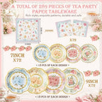 Yungyan 289 Pcs 72 Set Floral Tea Party Supplies, Tea Party Plates and Napkins Set with Tablecloth, Disposable Handle Teacups and Saucers for Birthday Wedding Bridal Shower Decorations (Sweet Style) - Image 2