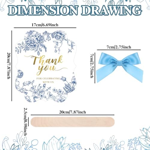 Huwena 50 Sets Wedding Fans for Guests Thank You for Celebrating with Us Fans Hand Fans Handheld Folded Fan Baby Shower Favors for Bridal Bridesmaid Gift Church Dancing (Blue,Floral) - Image 7