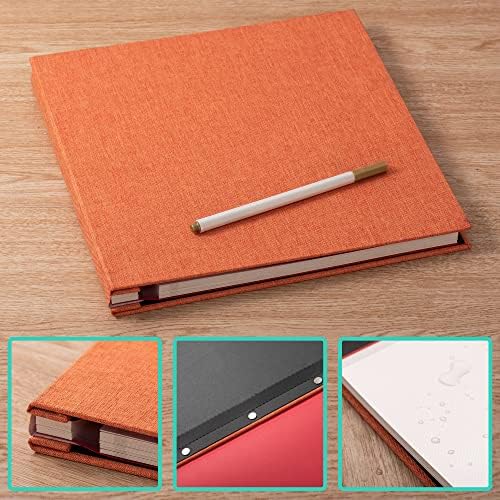 Large Photo Album Self Adhesive 4x6 5x7 6x8 8x10 Pictures Scrapbook Magnetic Album DIY Scrap Book 60 Sticky Pages Linen Cover DIY Photo Album with A Metallic Pen and DIY Accessories(Orange) - Image 6