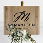 Andaz Press Large Wooden Welcome Sign for Wedding Rustic Welcome Sign 16" x 20" Custom Script Monogram Names & Date Woodland Wedding Signage English Oak MDF Wood Finish Reception Indoor Outdoor Signs - Image 3