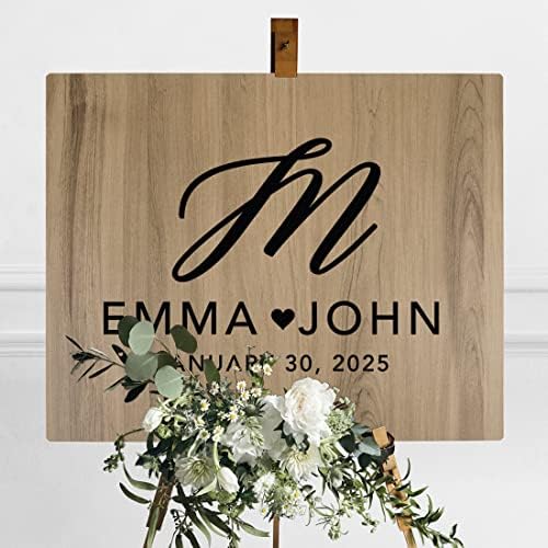 Andaz Press Large Wooden Welcome Sign for Wedding Rustic Welcome Sign 16" x 20" Custom Script Monogram Names & Date Woodland Wedding Signage English Oak MDF Wood Finish Reception Indoor Outdoor Signs - Image 3