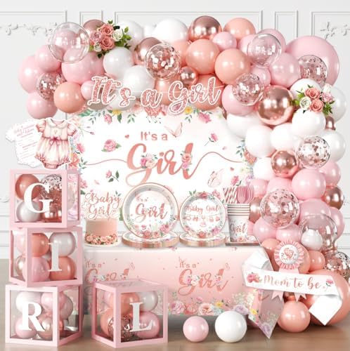 323Pcs Baby Shower Decorations for Girl, All-in-One Set for 25 Guests by Unknown
