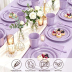 100 Guests Lavender Plastic Plates and Napkins Party Supplies for Birthday - Image 4