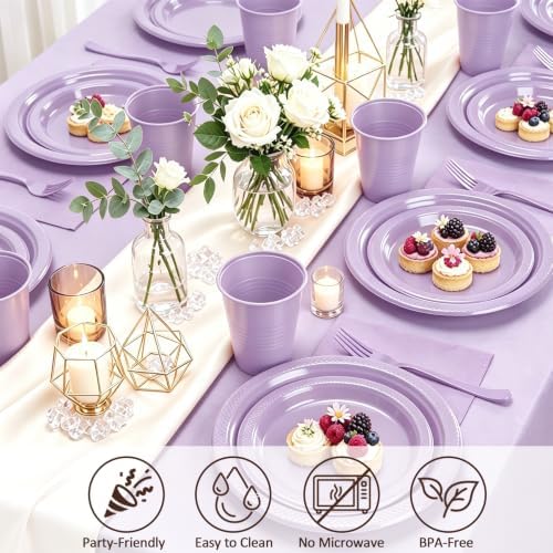 100 Guests Lavender Plastic Plates and Napkins Party Supplies for Birthday - Image 4