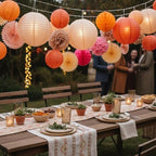 PapaKit Premium Large Party Decoration Set - Paper Lantern, Paper Fan, Tissue Pom Pom, Honeycomb (Bright Orange Bloom, 24 Piece Set) Birthday Party Baby Shower Wedding Event Décor - Image 5
