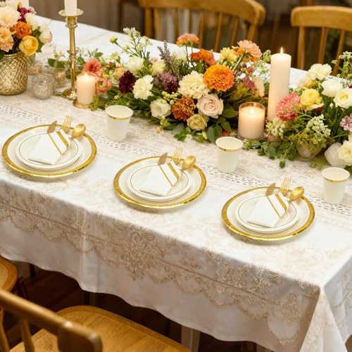 AIRE Gold White Paper Plates Set,350PCS Disposable Dinnerware for 50 - Image 6