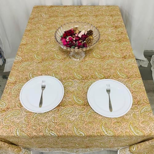 Ridhi Romantic Reverie Hand Block Print Cotton Tablecloth 90 x 60 Inch - Image 3