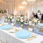 LIYH 120 Pcs Heavy Duty Baby Blue Scalloped Plastic Plates with Gold Rim - Image 6