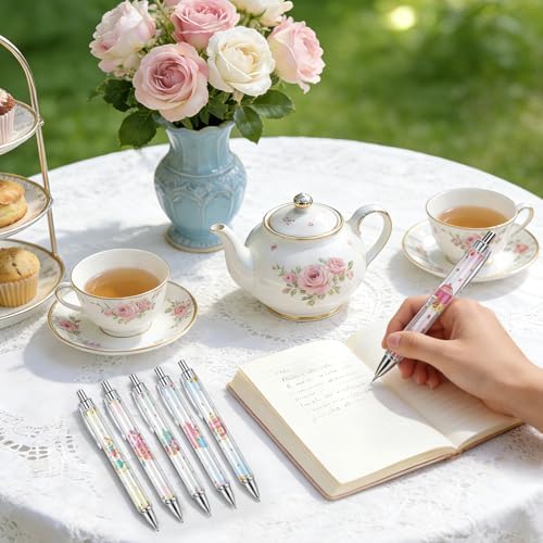 24 Pack Tea Party Favors for Guests Adults, Floral Notebook and Pen Set with Keychain & Gift Bag, Mini Tea Party Supplies for Bridal Shower Garden Party Birthday Wedding Office Gift, 6 Designs - Image 5