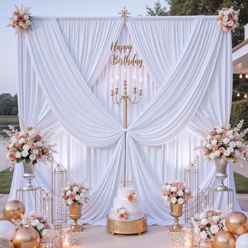 30 ft x 10 ft Wrinkle Free White Backdrop Curtain for Wedding Parties, Polyester Photo Backdrop Drapes for Baby Shower Birthday Party Backdrop Stand, Bulk Thick Background Curtains, 5x10FT 6 Panels - Image 3