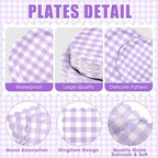 Funnymoom 400 Pcs Gingham Party Supplies for 50 Guests Purple and White Paper Plates and Napkins Knives Spoons Forks Cups Disposable Checkered Dinner Party Set Cutlery for Baby Shower Wedding Favor - Image 2