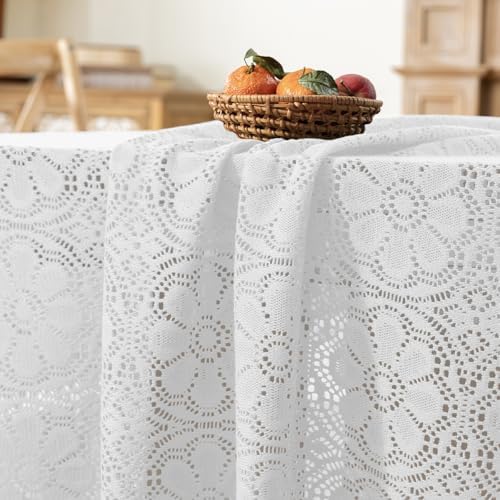 Boho Crochet Cotton Lace Tablecloth Rectangle 52 x 120 Inch Ivory - Image 7