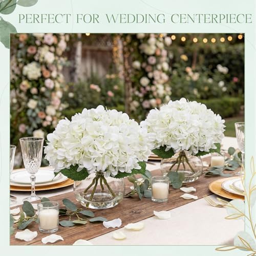 Zeyune 4 Pack Artificial Hydrangea Flowers with Vase (White) - Image 5