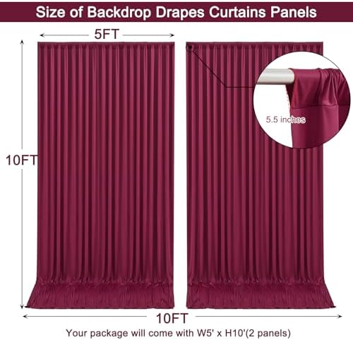 10x10ft Burgundy Backdrop Curtain for Wedding Parties Wrinkle Free Fabric Maroon Drapes Backdrop Decoration for Baby Shower Birthday Photography Decoration 2 Panels, 5ft x 10ft - Image 5