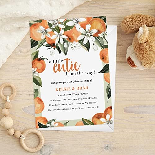 Canopy Street Little Cutie Personalized Invitations / 25 Custom Citrus Party Invites And White Envelopes/DIY 5" x 7" Baby Shower Sprinkle Party Invitation/Made In The USA - Image 3