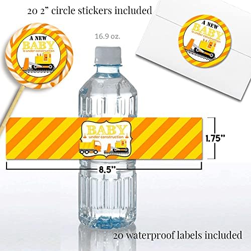 Amanda Creation Baby Under Construction Baby Shower Bundle, Party Supplies for 20 with Invitations, Games, Favor Stickers, Candy & Water Bottle Labels - Image 6