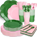 416 Pcs Pink And Green Party Supplies - For 52 Guests Paper Plates And Napkins Knives Spoons Forks Cups - Disposable Big Scalloped Dinner Party Set Cutlery - For Baby Shower Bridal Shower Wedding by Polinook-TheAnswerToEveryClutteredSpace