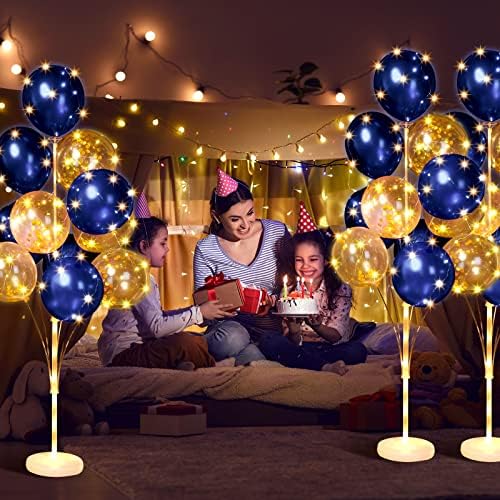 Wettarn 6 Set of Christmas Balloon Stand Kit for Floor with Balloons Light Strings Holder Centerpieces Balloon Column Kit Birthday Baby Shower Wedding Party(Gold Sequin, Navy Blue) - Image 5