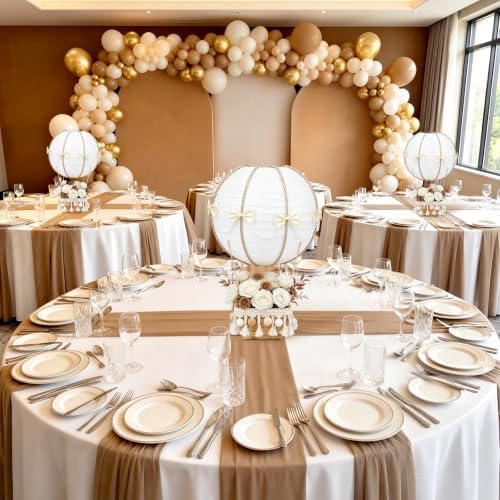 Serencatcher Hot Air Balloon Table Centerpieces 6 Sets DIY Hot Air Balloon Paper Lanterns Craft Kit with Baskets Bows Pearl Chain for Neutral Baby Shower Wedding Birthday Bridal Shower Party Decor - Image 6