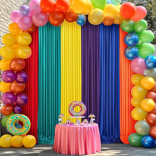 15×10 FT Rainbow Backdrop Curtains for Themed Parties, 6 Panels 2.5×10ft Wrinkle Free Soft Polyester Pastel Color Photo Backdrop Drapes for Birthday Party Wedding Baby Shower Photo Background by ENJOYYOURPARTY