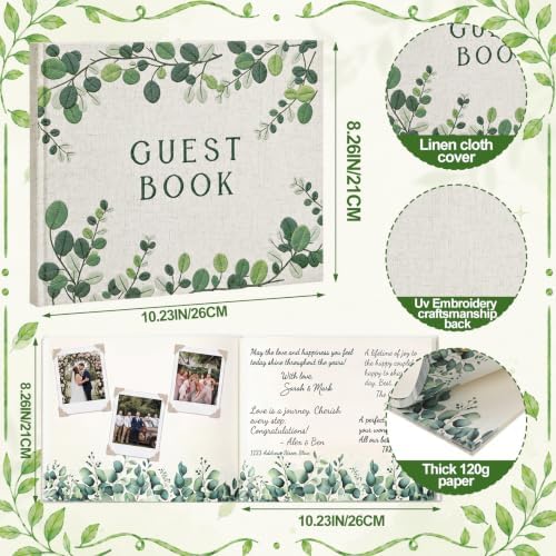 Engrowtic Embroidered Eucalyptus Leaves Wedding Guest Book Linen - Image 2
