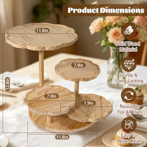 4-Tier Wood Petal Cupcake Stand, Holds up to 50 Cupcakes for Parties - Image 2